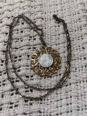 Gold-Tone Filigree Newfoundland Five Cent Coin Pendant Necklace